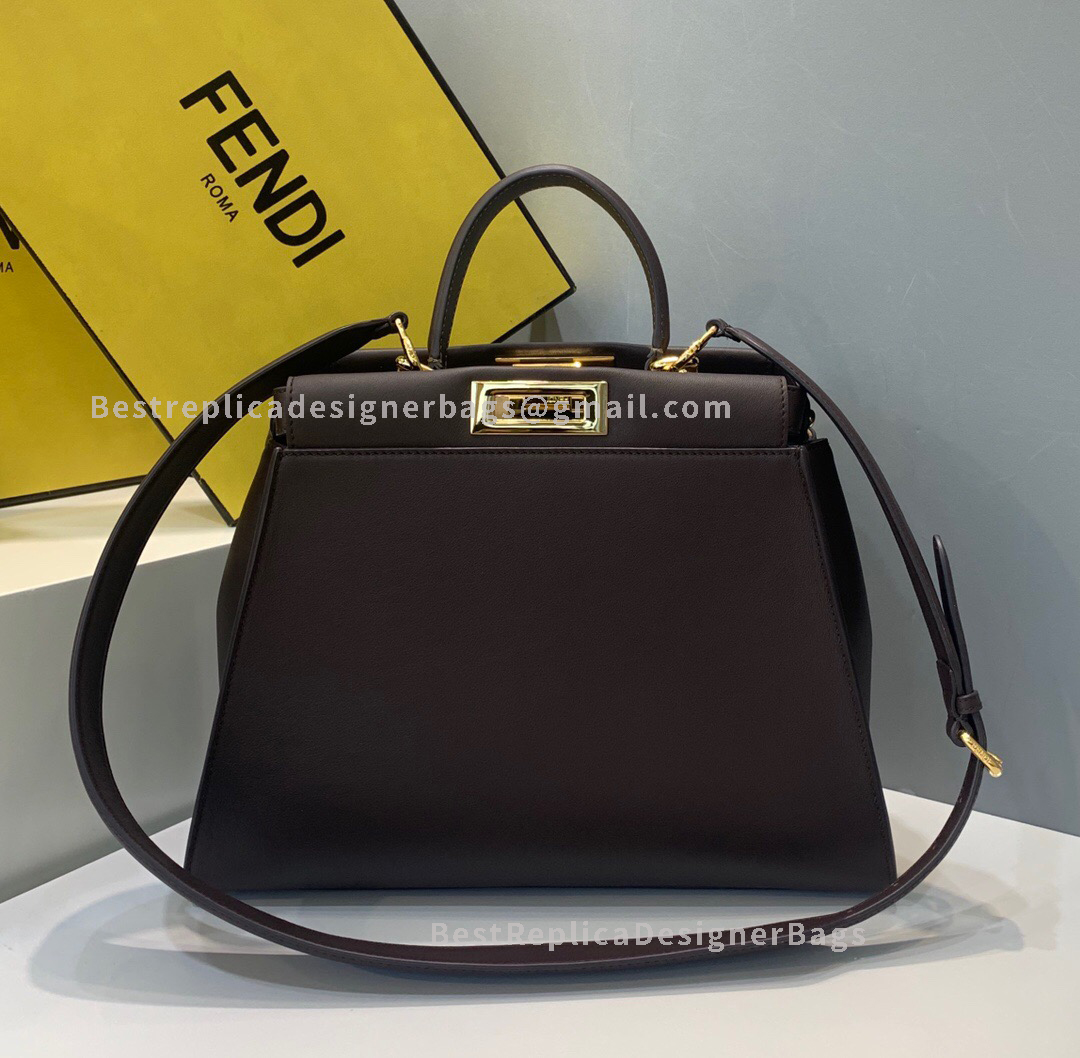 Fendi Peekaboo Iconic Medium Coffee Leather Bag 2121M